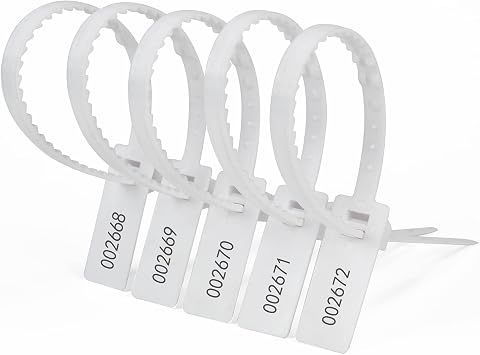 Heavy Duty Plastic Security Seal - Self Locking Tamper Evident Shipping Tags, Numbered Pull Tight Securing Straps for Truck Trailer, Length 337 mm 13.2" White 1000 PCS