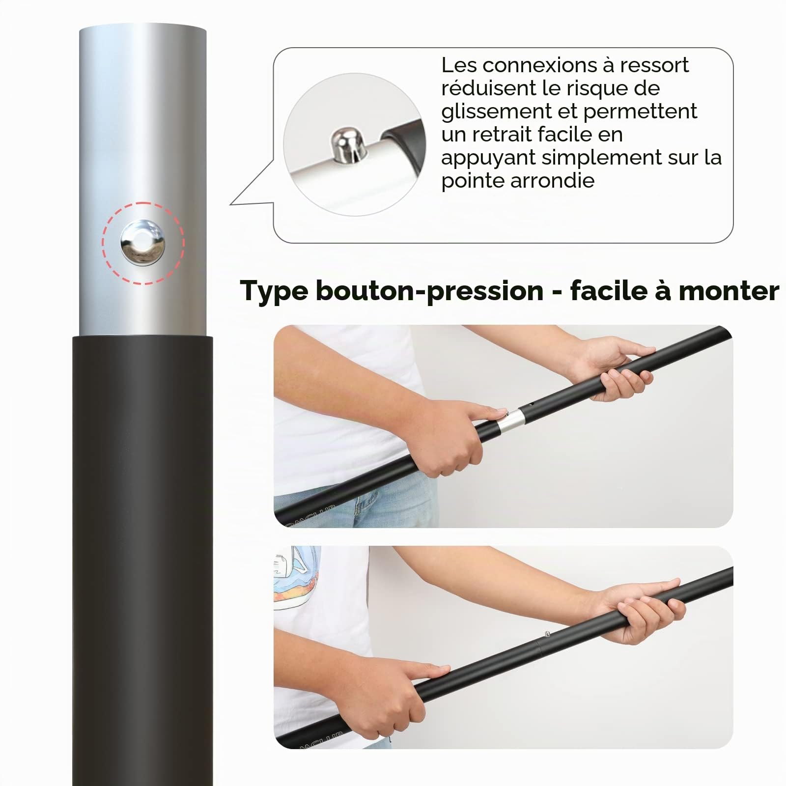 KOMCLUB Lot de 2 barres de tente télescopiques en aluminium de différentes longueurs de 210/250 cm pour tente, bâche, voile d'ombrage ou bâche