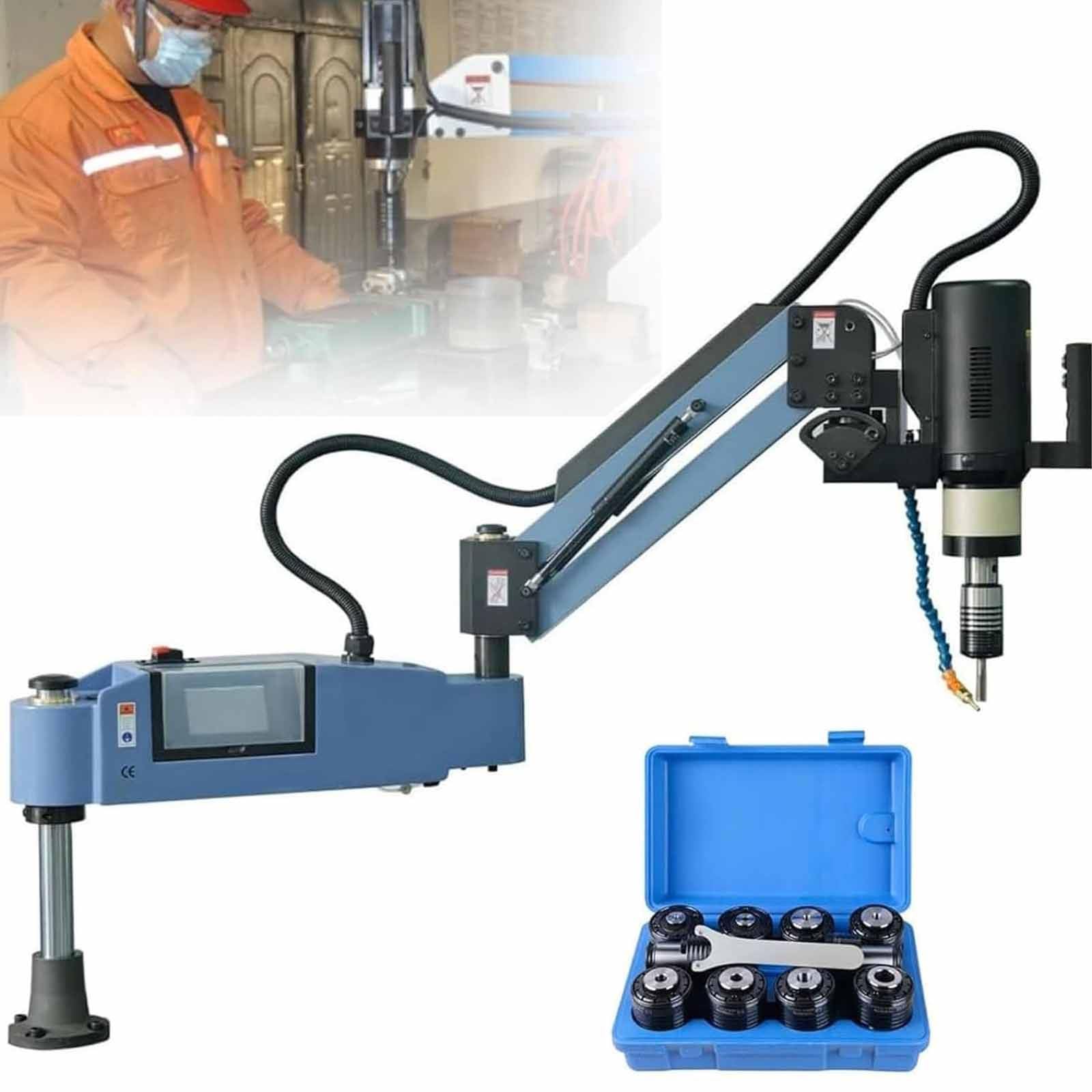 Taladradora Universal Servoaccionada con Brazo Flexible, Rotación De 360°, Velocidad Variable De 600 W para Roscado De Precisión, Ideal para Aplicaciones CNC Y Radiales.