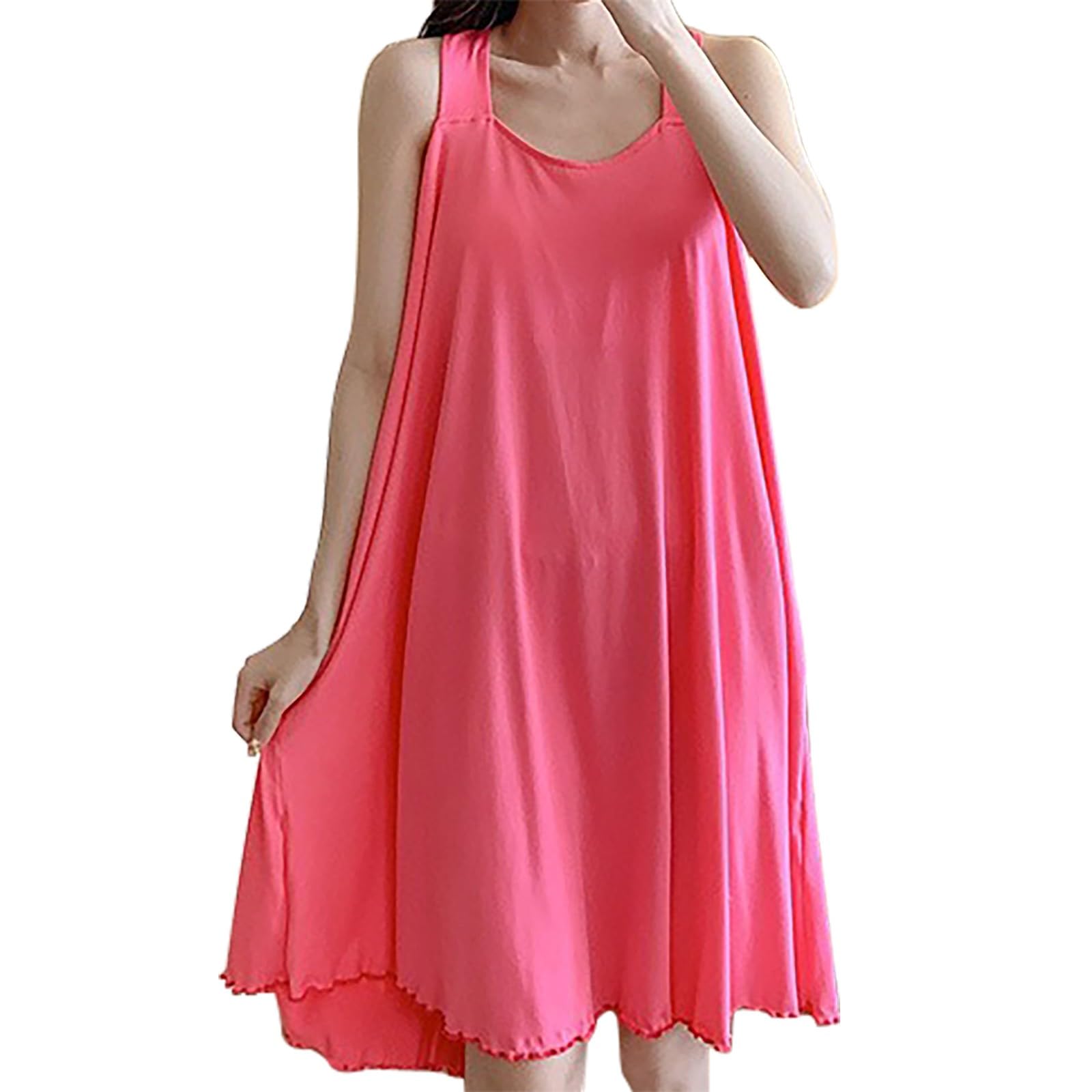 Generic Pijama Mujer Verano Vestido con Sujetador Integrado para Mujer, Ropa de Dormir Sexy Ajustada sin Mangas, Camisola con Tirantes sólidos a la Pijamas Mujer Primavera Pijama Mujer Secret