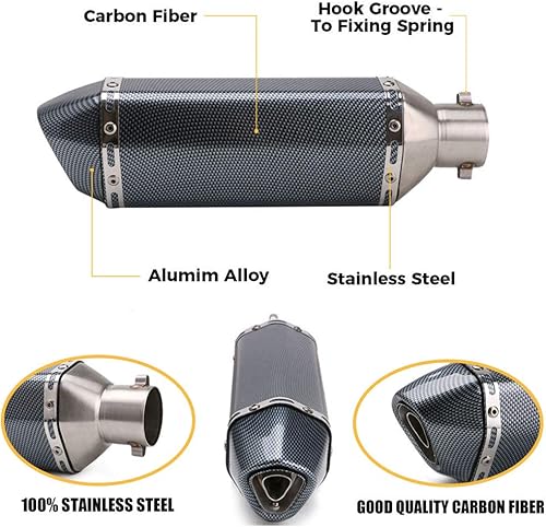 Miniatura 2 de Silenciador de escape de fibra de carbono de entrada de 15 a 2 pulgadas con asesino DB extraíble para motocicletas y scooters de calledeportes con