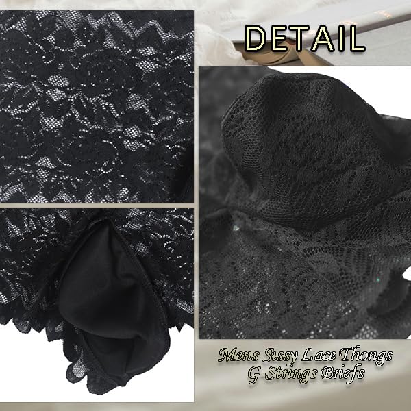 Mens Sissy Lace Thongs Transparent Panties G-Strings Briefs Jockstraps Underwear Underpants for Men3
