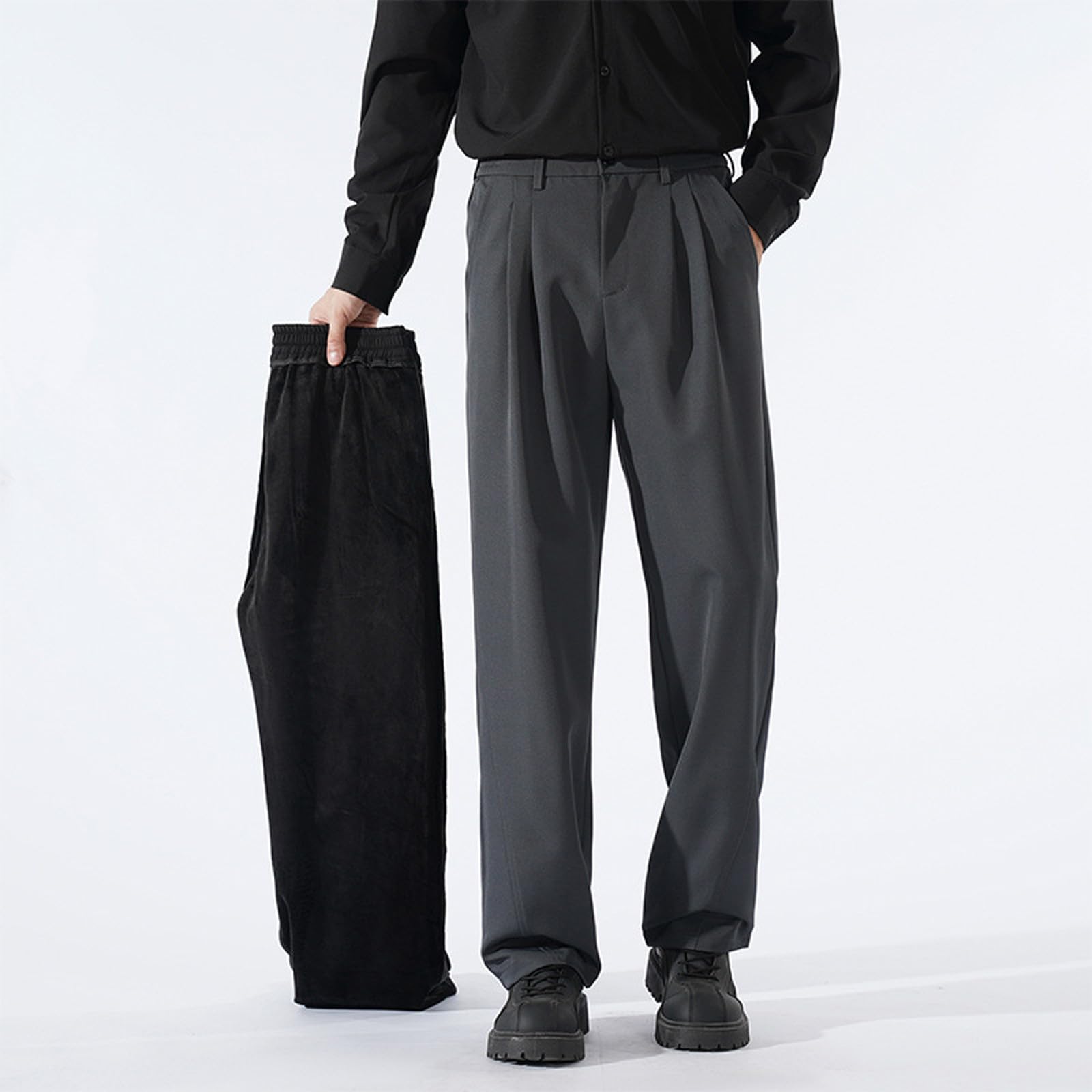 Generisch Pantaloni da uomo casual, pantaloni aderenti con gamba dritta e fodera in pile per le calde giornate invernali. Vestibilità comoda, pantaloni lunghi alla caviglia.
