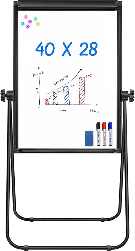 Stand Whiteboard 40 x 28 in, Magnetic Dry Erase Easel | Portable Easel Board With Stand, Flipchart Hooks, Magnetic Writing Surface For Classroom, Office And Home