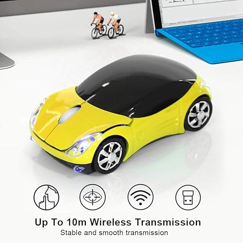 Miniatura 2 de ASHATA Mouse inalámbrico de 2.4G para automóvil con receptor USB de 1600 DPI ratón óptico para PC, computadora portátil, tableta, mouse lindo de