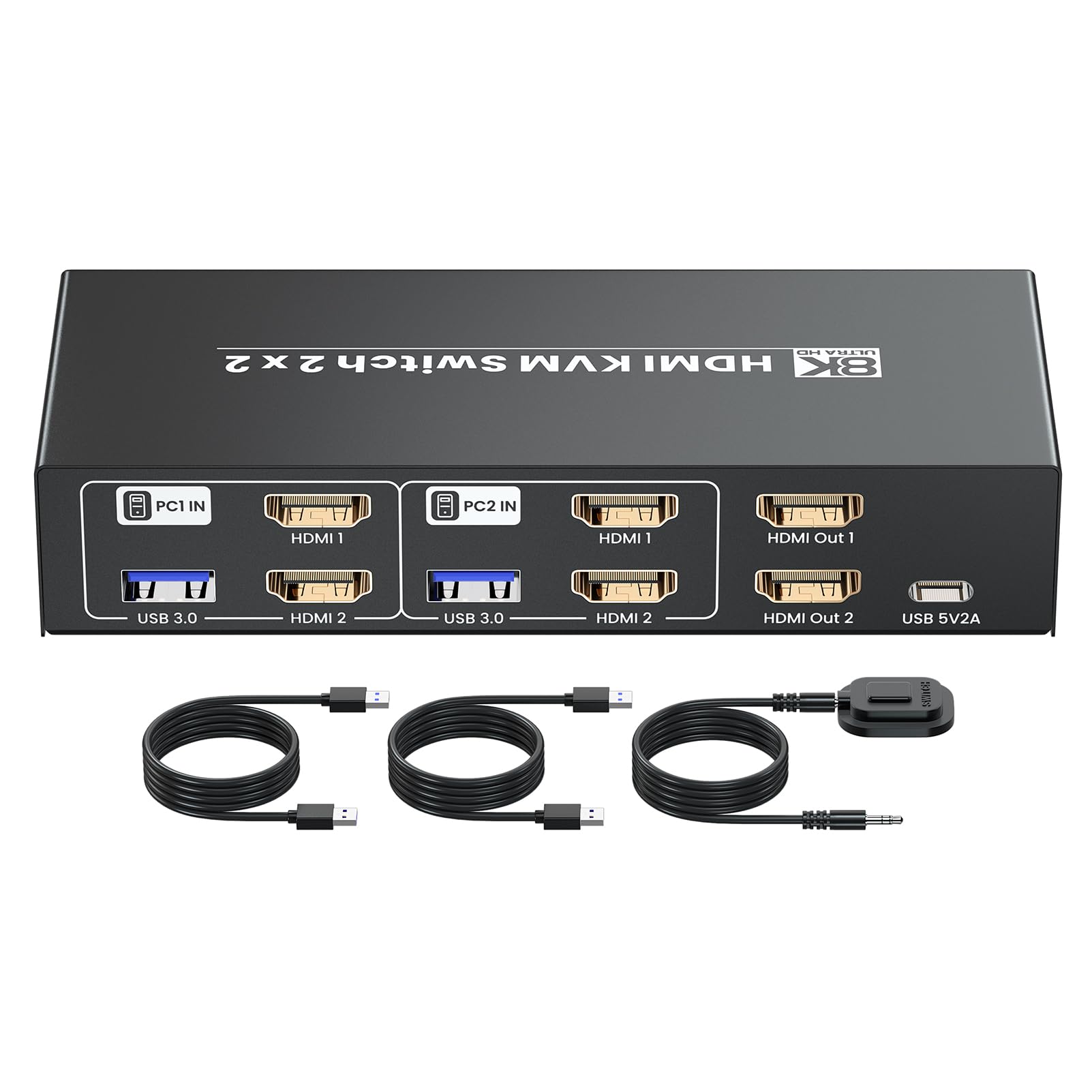 8K60Hz HDMI KVM Switch 2 Monitors 2 Computers, 4K120Hz USB 3.0 Dual Monitor HDMI KVM Switcher 2 in 2 Out for 2 PC Share Two Monitors and Keyboard