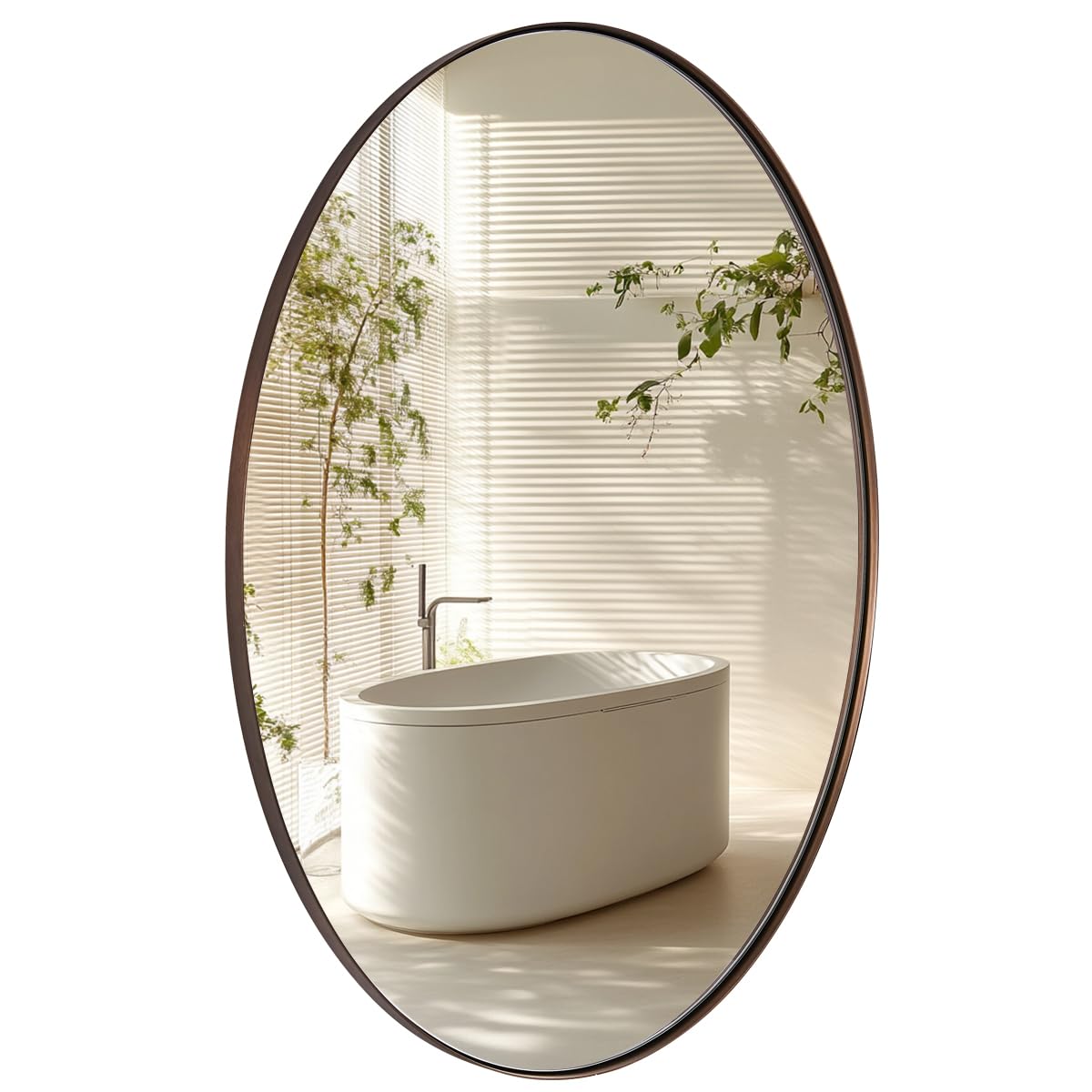ANDY STAR Brushed Bronze Oval Mirrors for Bathroom, 20x28 Inch Bronze Stainless Steel Metal Framed Oval Wall Mirror, Modern Vanity Mirror Wall Mount Horizontal or Vertical