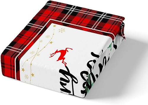Miniatura 5 de Homewish Juego de funda de edredón de árbol de Navidad, tamaño Queen, juego de ropa de cama a cuadros rojos y negros, funda de edredón de rayas