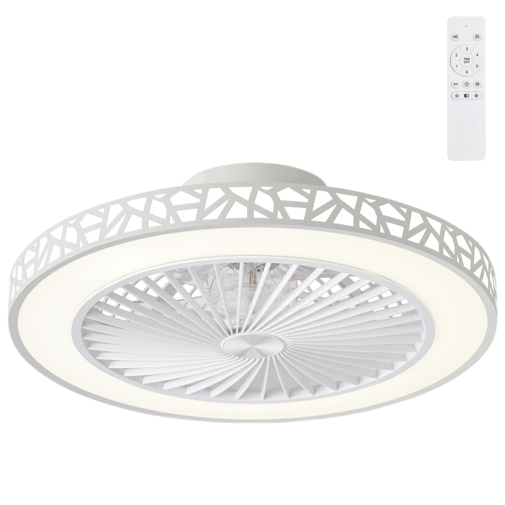 Ventilador de Techo con Luz Silencioso, 48cm Moderno Ventiladores Techo Reversible 6 Velocidade, 40W Regulable 3 Tonos de Luz LED, Mando a Distancia, Temporizador, Dormitorios