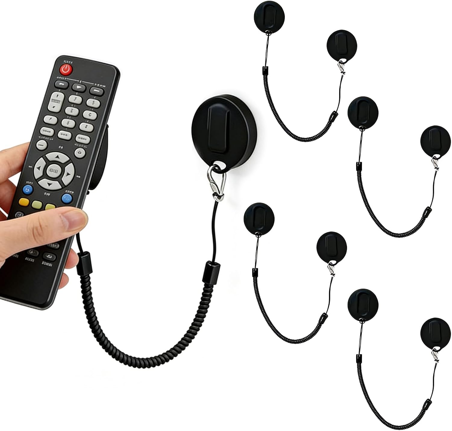 4 Pcs Magnetic Remote Control Holder Retractable Cord Wall Mount