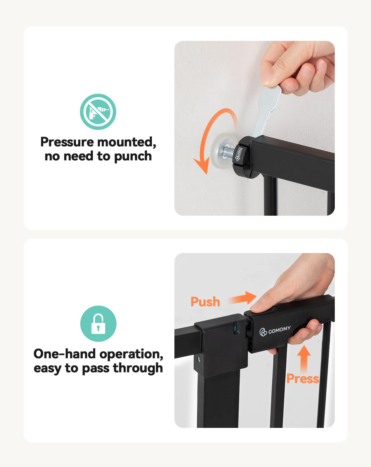 COMOMY 91,5cm Cancelletto per cani Extra Alto, per Scale e Porte, 75 a 110cm di Larghezza, Montato a Pressione Cancellino Bambini di Sicurezza Extra Largo a Chiusura Automatica per Casa, Nero