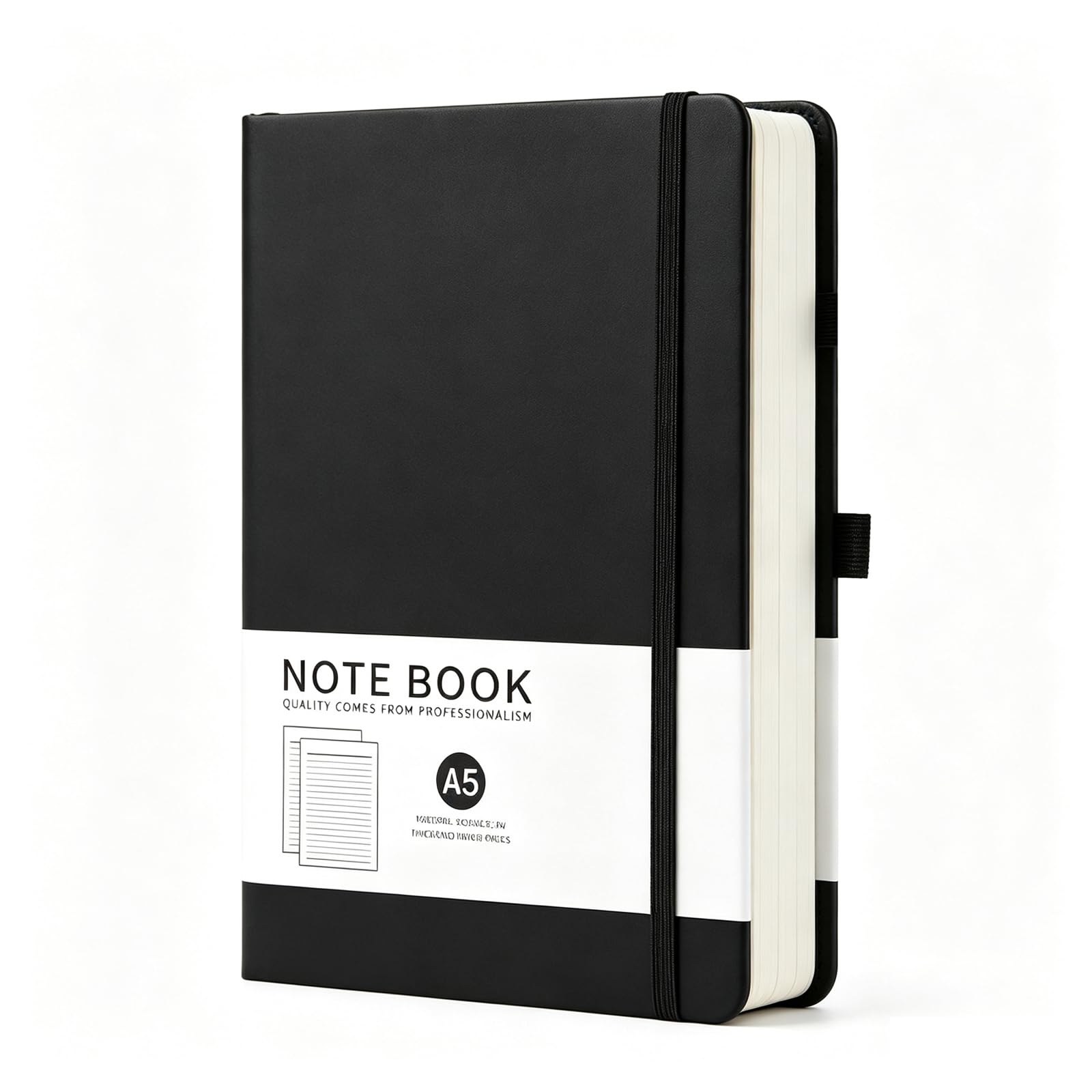 Haedot A5 Journal Notebook, 200 Pages Hardback Lined Notebook, Thick Leather Journal for Women, Notepad for Office School Travel (Black)