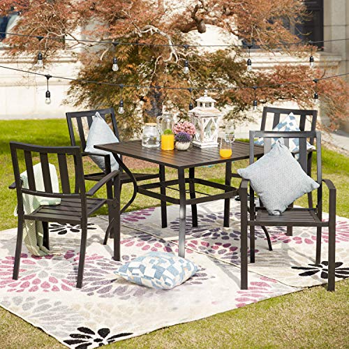 Image of LOKATSE HOME 5-Piece Outdoor Patio Dinning Furniture Set Metal Arm Chairs and Square Table with Umbrella Hole