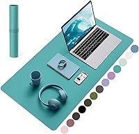 Vista 32 de YSAGi Alfombrilla de Escritorio de Cuero Antideslizante, Alfombrilla de Teclado para Escritorio de Computadora Portátil Impermeable, Protector