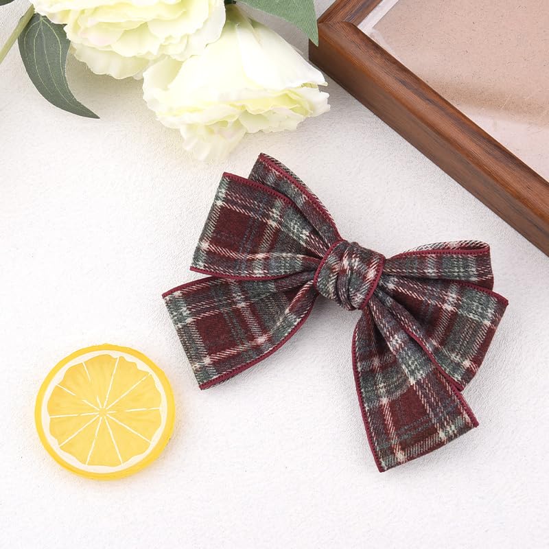 Pinzas para cabello con lazo a cuadros rojos estilo británico Borhmty miniatura 6