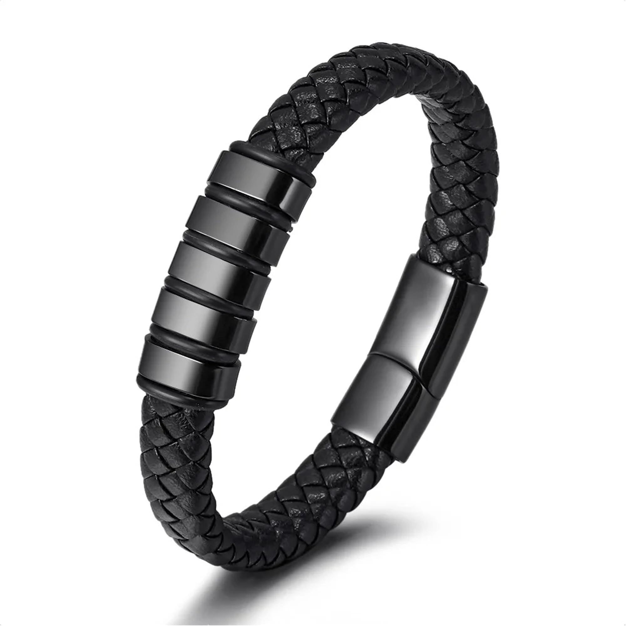 Stylish Bracelet for Men Leather Hand Chain Band Jewellery Accessories For Boys Gift for Husband & Boyfriend, 22 cm, Leather, No Gemstone