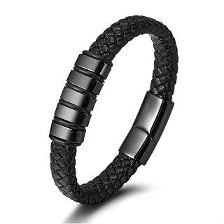Fashion Frill Stylish Bracelet for Men Black Leather Hand Chain Band Jewellery Accessories For Boys Gift for Husband & Boy... Price In India