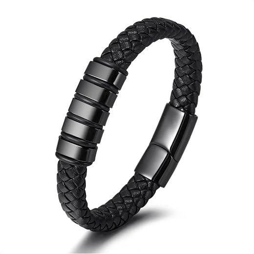 Fashion Frill Stylish Bracelet for Men Black Leather Hand Chain Band Jewellery Accessories For Boys Gift for Husband &amp; Boy...