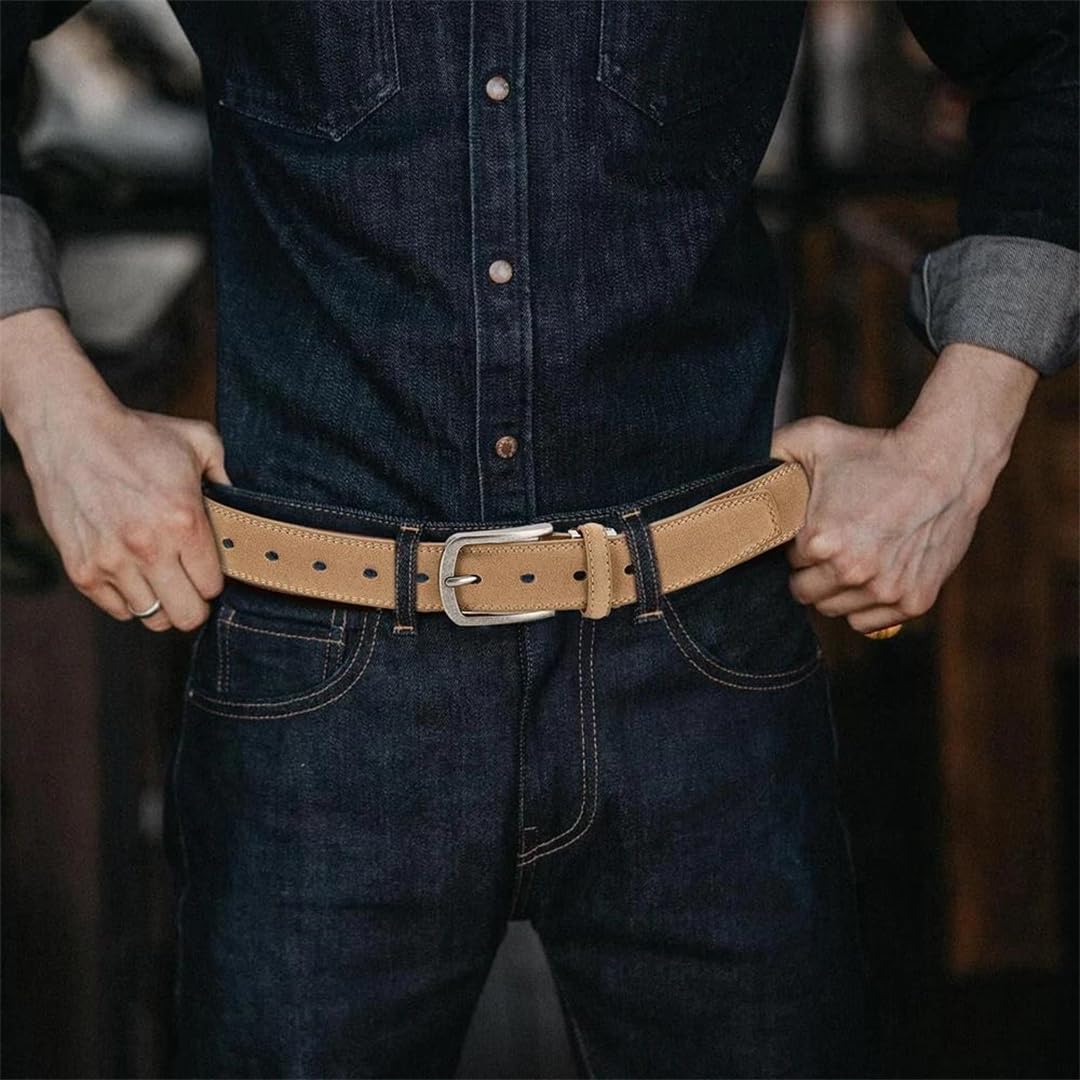 Yeuyyben Cinturón de piel sintética para hombre con hebilla de metal y hebilla automática, ajustable, estilo casual