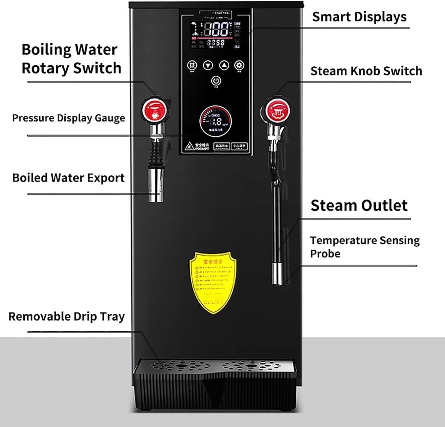 Montalatte elettrico, 2500 W, multiuso, con display a LED, vaporizzatore completamente automatico, capacità 12 l, per caffetterie e negozi di tè