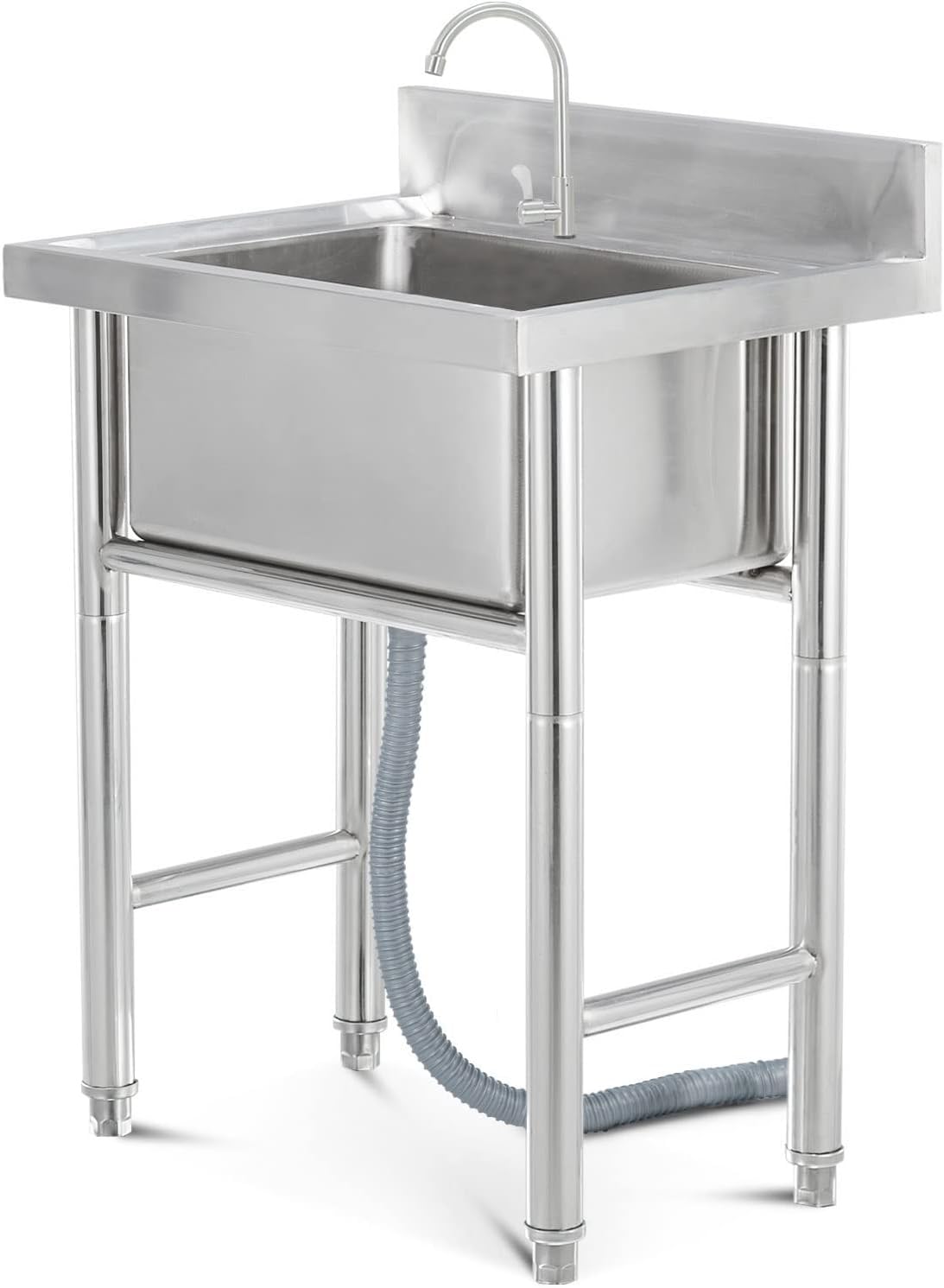 Évier carré commercial en acier inoxydable avec égouttoir 50x50x90 cm