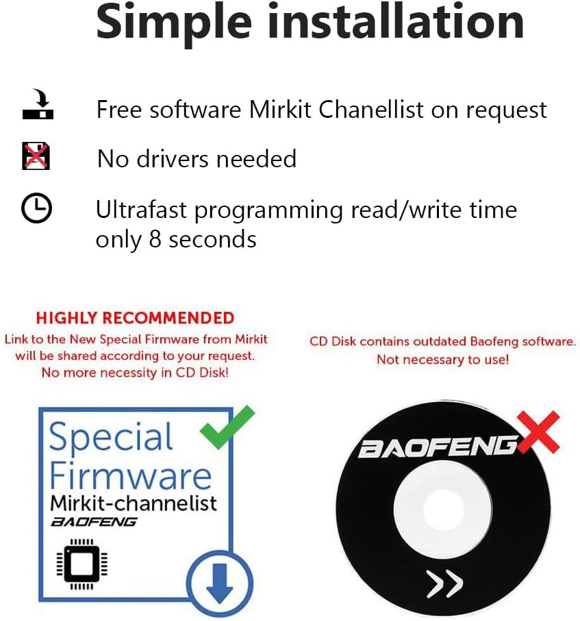 MIRKIT FTDI USB Programming Cable Model 3 Red for Flashing Analogue Ham Radio: Baofeng, Wouxun, Kenwood, Archell, Retevis