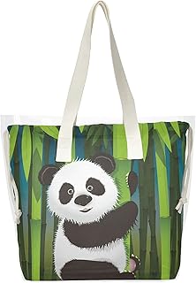 Panda On Bamboo Canvas Tote Bag Donna Casual Borsa a Tracolla Borsa Riutilizzabile Della Grocery Bag per Shopping Scuola All'aperto