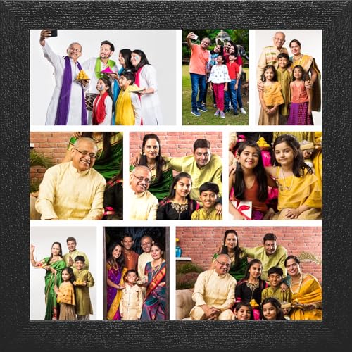Image of Mad Masters Customized Photo Frame | 9 Photo Collage | Personalized Wall Frame for Couple, Family, Kids, Friends | Home Decor & Gift (30.5 x 30.5 cm, Black, SQ6)