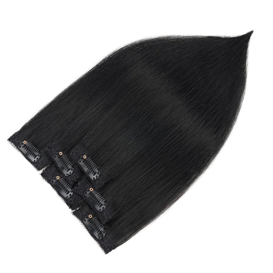 Clip in Hair Extensions Real Human Hair 6Pcs Clip in Short Extensions 10 Inch Dark Black