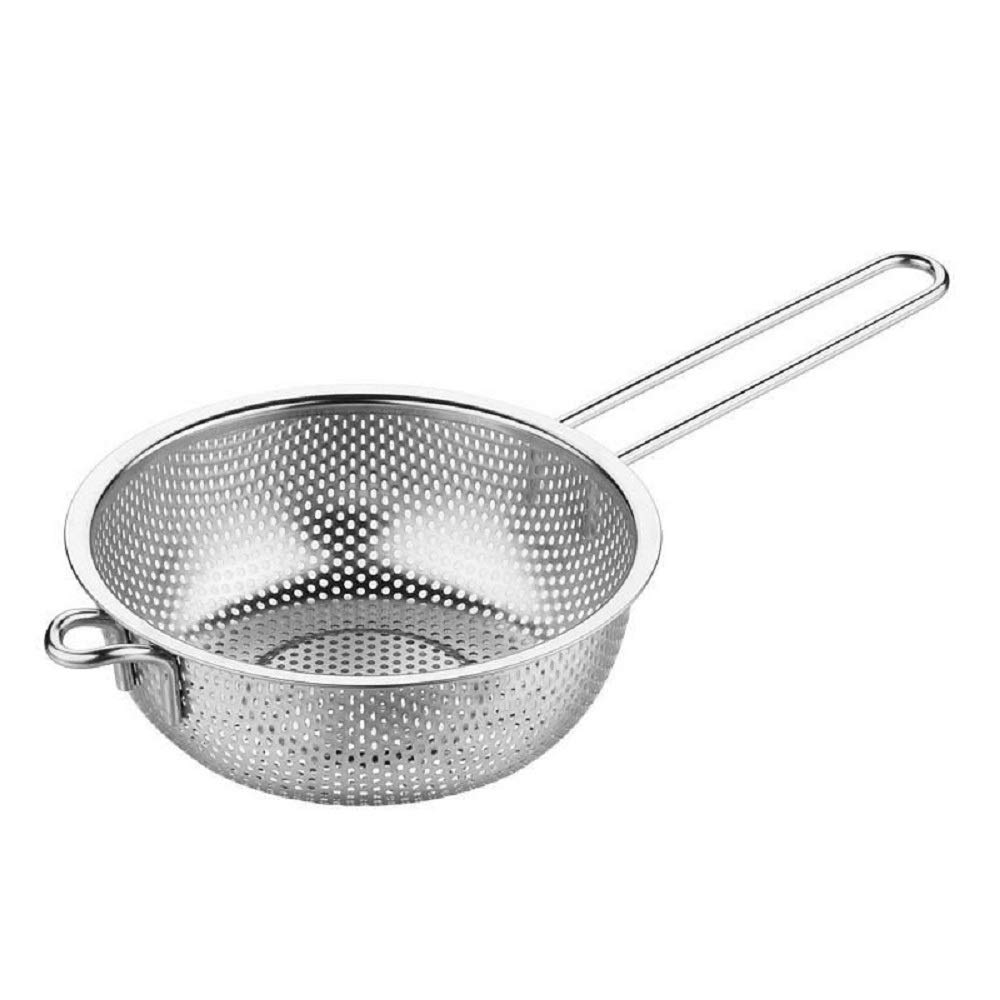 Micro-Perforated Colander，Stainless Steel Colander with Long Metal Handle for Kitchen Food Pasta Noodles Spaghetti Vegetables Silver (19.2CM)