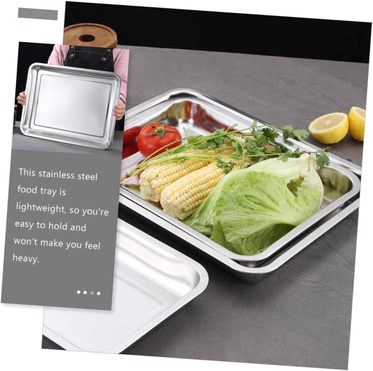 Cabilock 3pcs Heavy Duty Stainless Steel Rectangular Oven Tray Deep Edged Baking Pan for Barbecues Picnics and Family Gatherings and Polished Design