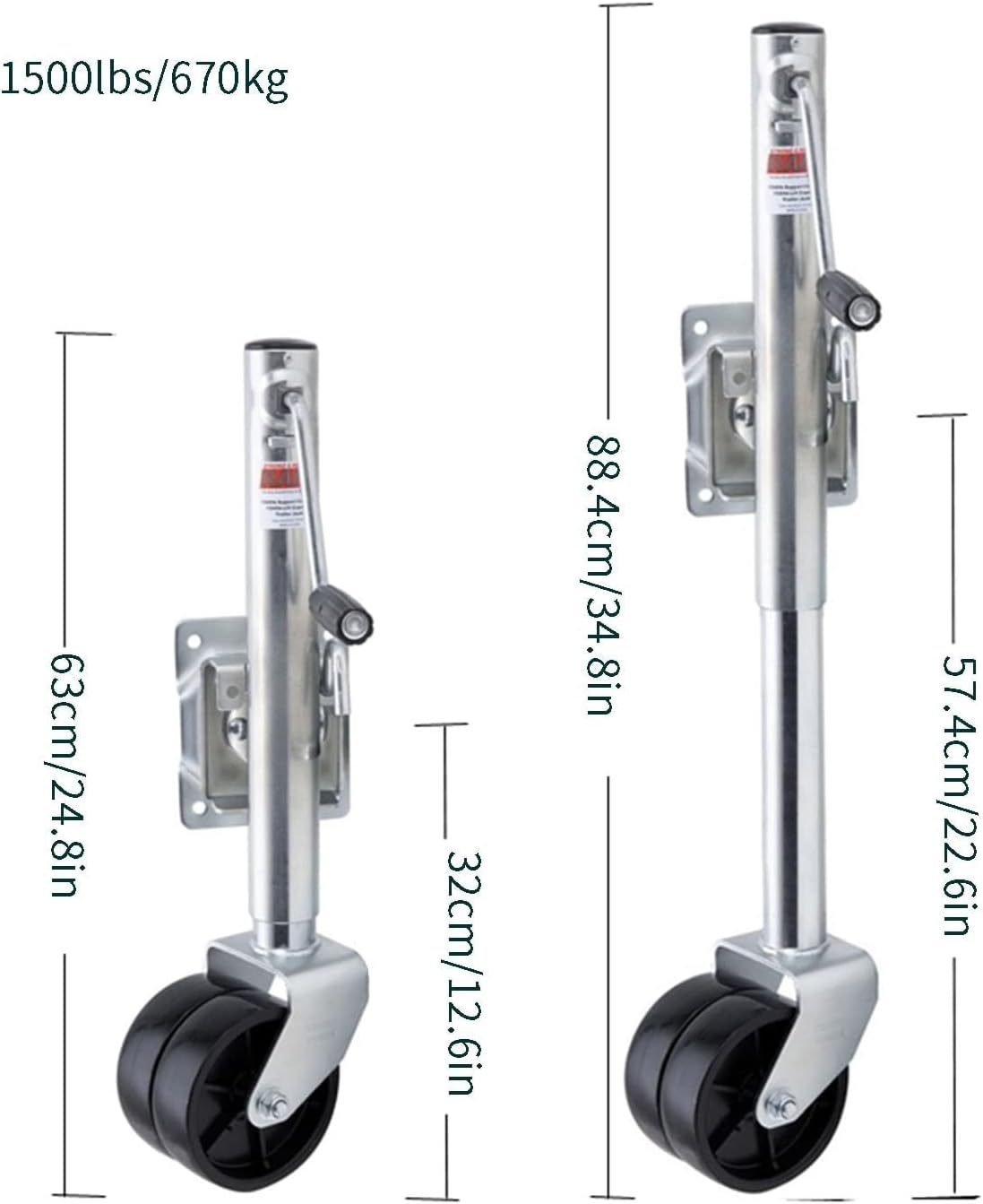 Heavy Duty Marine Swivel Trailer Jack - Beach Boat Trailer Jack, Jockey Wheel, 680kg 15cm Double Wheel Lift Swivel for Boat/Camper/Yacht/Caravan(
