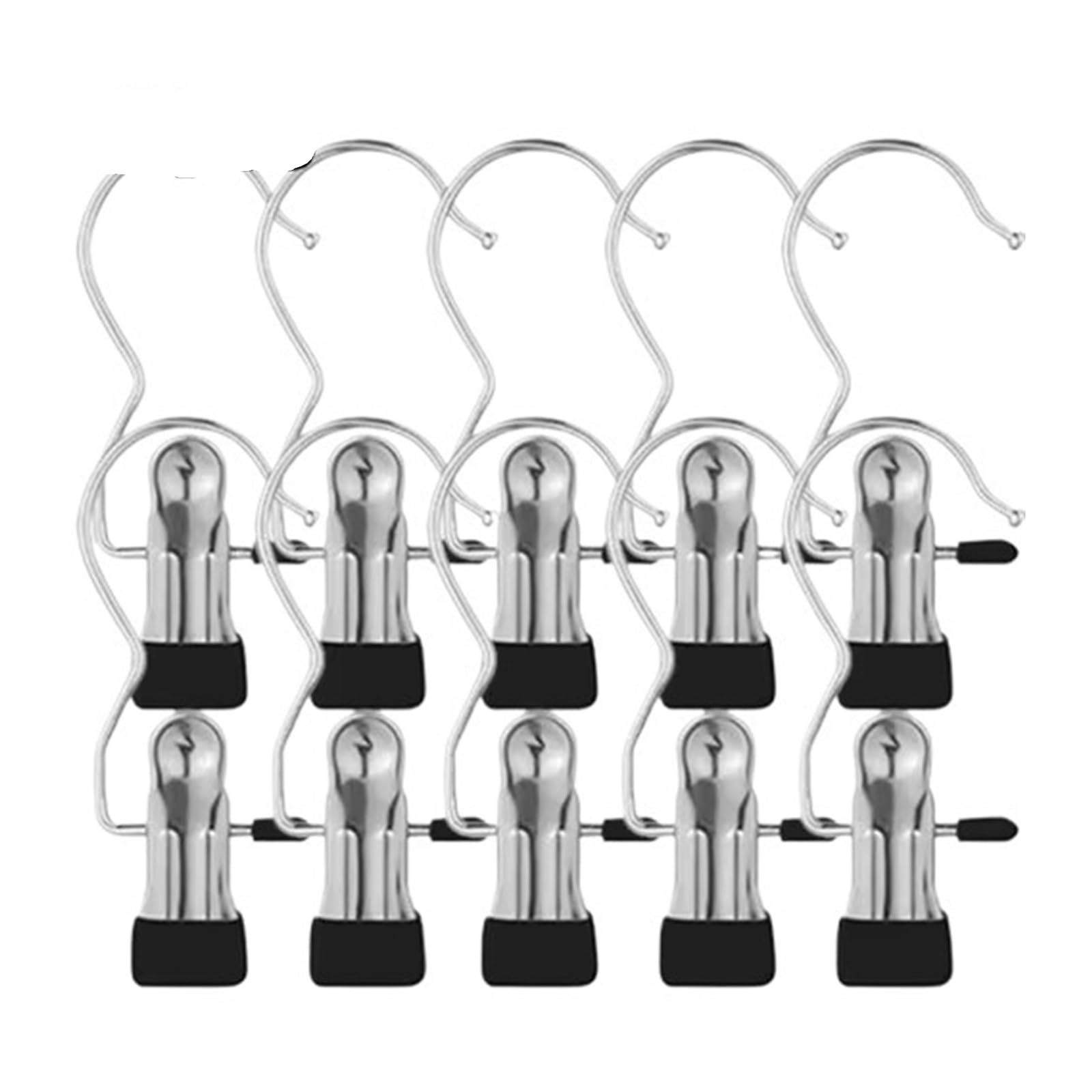 Clothes Pegs with Hooks Space-Saving Laundry Hangers for Closet Organization(Black-10pcs)