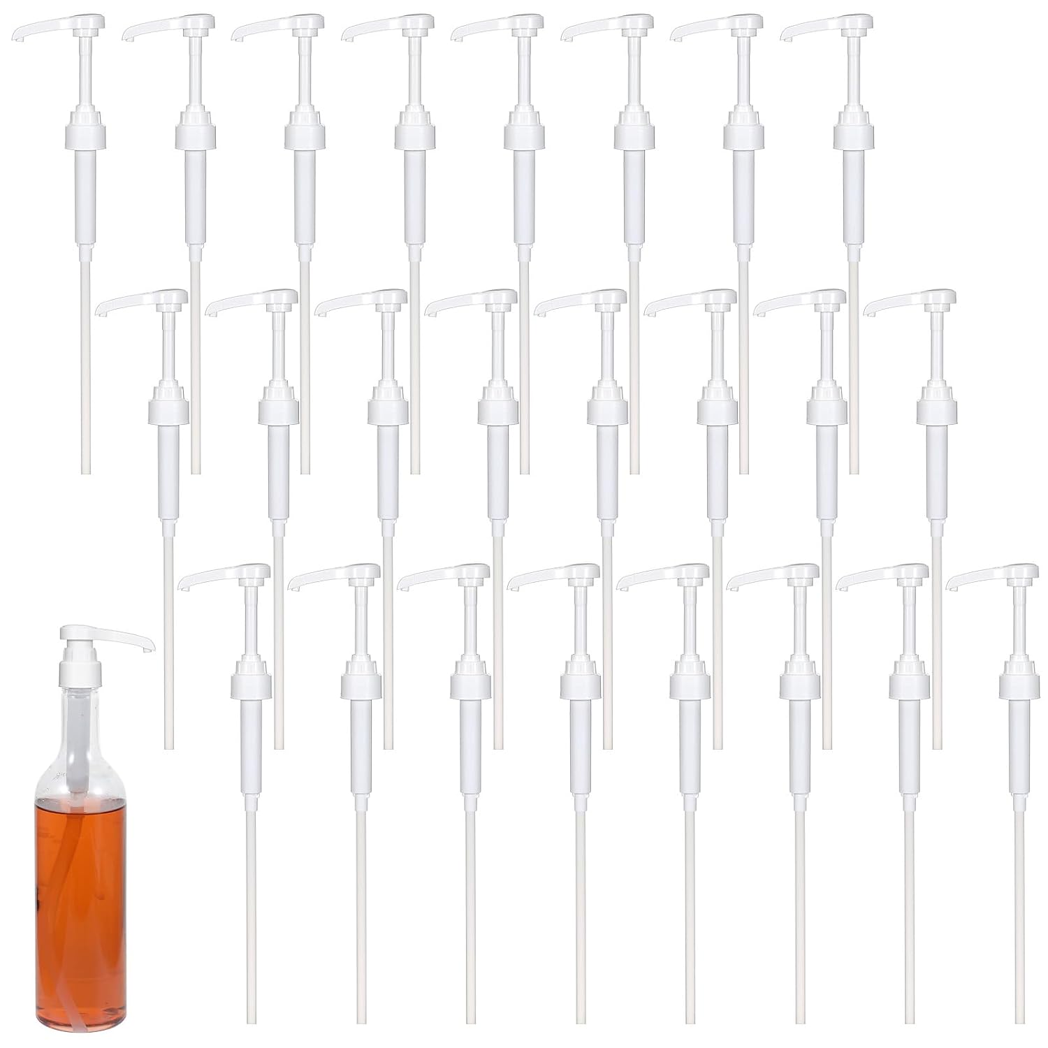 24 Pcs Coffee Syrup Pump for 750 ml (25.4 Fl Oz) Bottle, Syrup Dispenser Pumps Compatible with Monin Glass Bottles – No Clog, Precise Dispensing, Includes 24 Tip Covers – for Coffee Bar, Kitchen, Whit