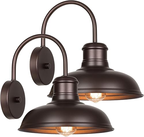 Paquete de 2 luces de porche de cuello de ganso para exteriores, accesorios de luz de granero impermeables para montaje en pared, aplique de pared