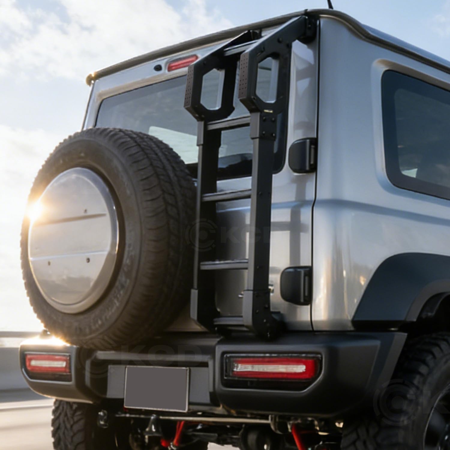 Heckklappenleiter kompatibel mit Suzuki Jimny Sierra JB64 JB74 2018–2024, Hecktür-Kletterverkleidungszubehör, Geländeleiter, Leichtes Aluminiumlegierungsmaterial