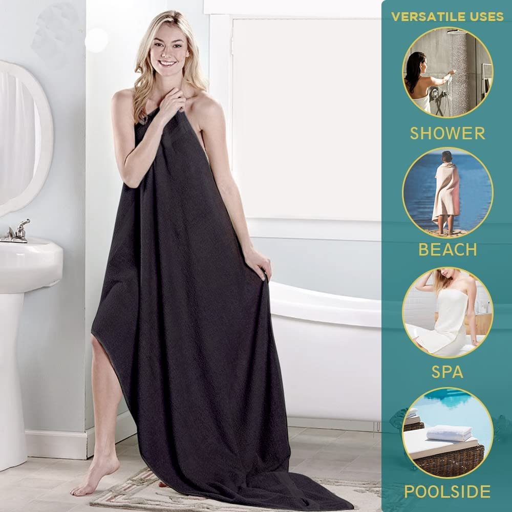 Textile Do 2 X Super Jumbo Charcoal Bath Sheets (100 x 200 cm) 100% Egyptian Cotton Extra Large Bath Sheet Towels Body Wrap Beach Towels (Black - Image 3