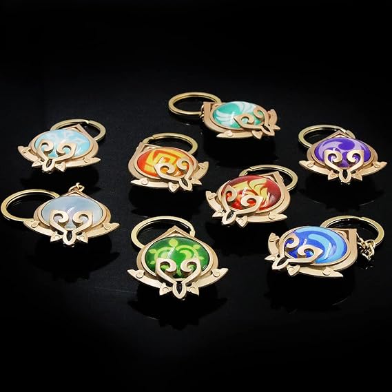 SONGCHANGJEWELRY Genshin Impact Vision Keychain - Eye of God Luminous Keyring Pendant - Game Project Accessories for Women, F, One Size