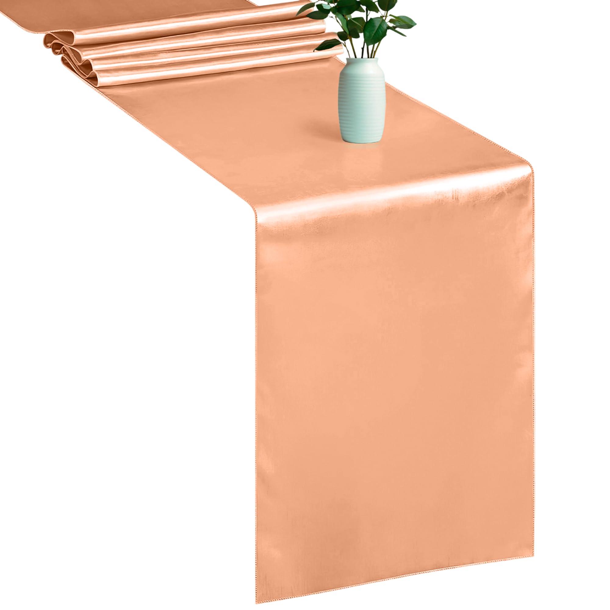 WedDecor Table Runner 11x108 inch Satin Table Runner Wrinkle-Free Drapes Elegant Dining Table Wedding Decorations Tabletop Decor Party Table Runners for Christmas Decorations, Peach, 20pcs