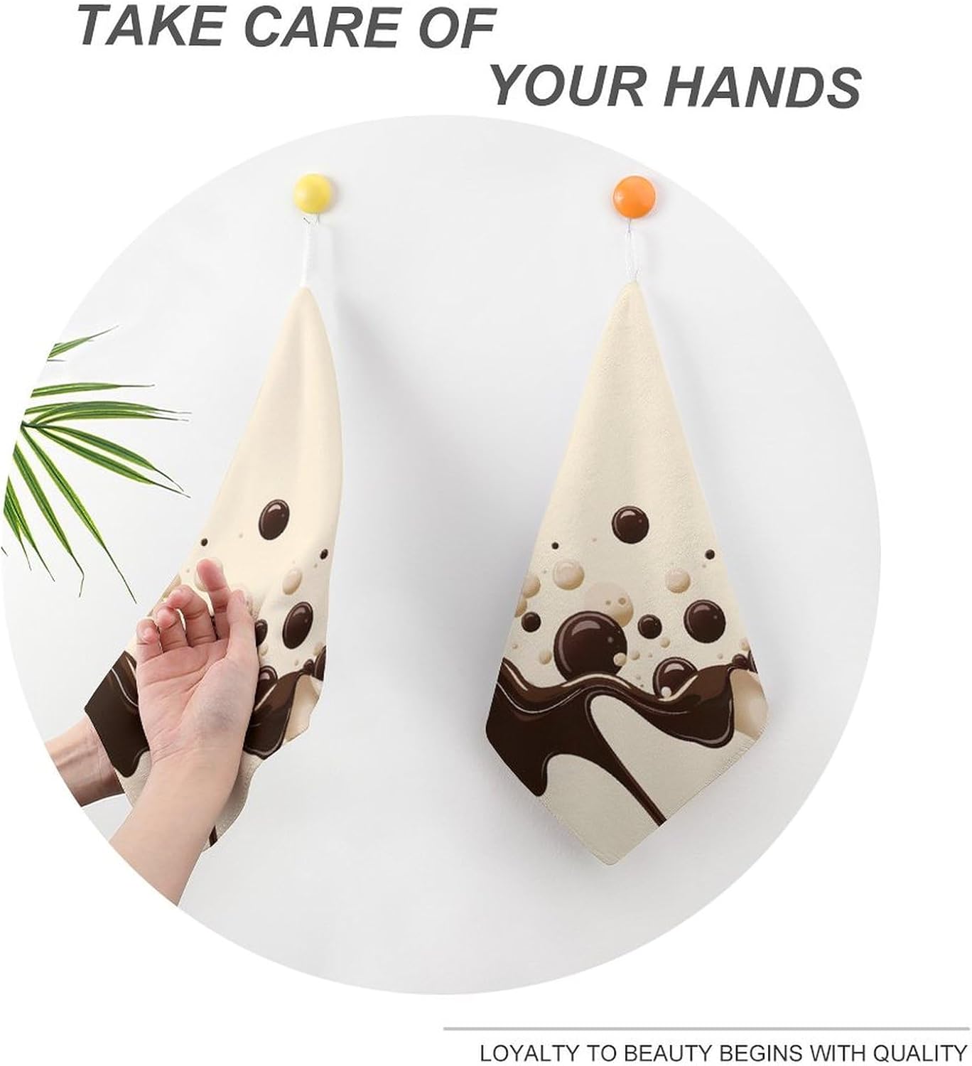 Bubble Tea in Brown Milk Tea Hand Towels for Bathroom Kitchen Towels Small Towel Handkerchiefs with Hanging Loop 4PCS