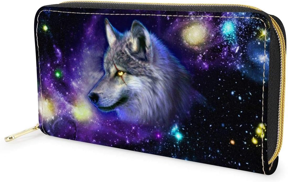 chaqlin Mens Women Ladies Leather Purse Wallets Galaxy Wolf Pattern Fashion Party Banquest Woman Clutch Money Clip Phone Bag with Coin Pocket Large Capacity Durable 4 Card Slots Perfect Gifts - Image 3