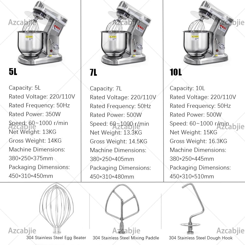 Impastatrice Elettrica Professionale Silver-5L | 5L/7L/10L Frullatore Multifunzione per Pizza E Panetteria,Impastatrice Elettrica a 3 Velocità per Pasticceria,Pizzeria