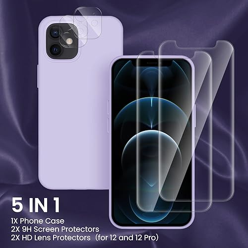Miniatura 3 de Cordking 5 en 1 - Funda de silicona a prueba de golpes con forro de microfibra diseñada para iPhone 12  12 Pro, con 2 protectores de pantalla + 2