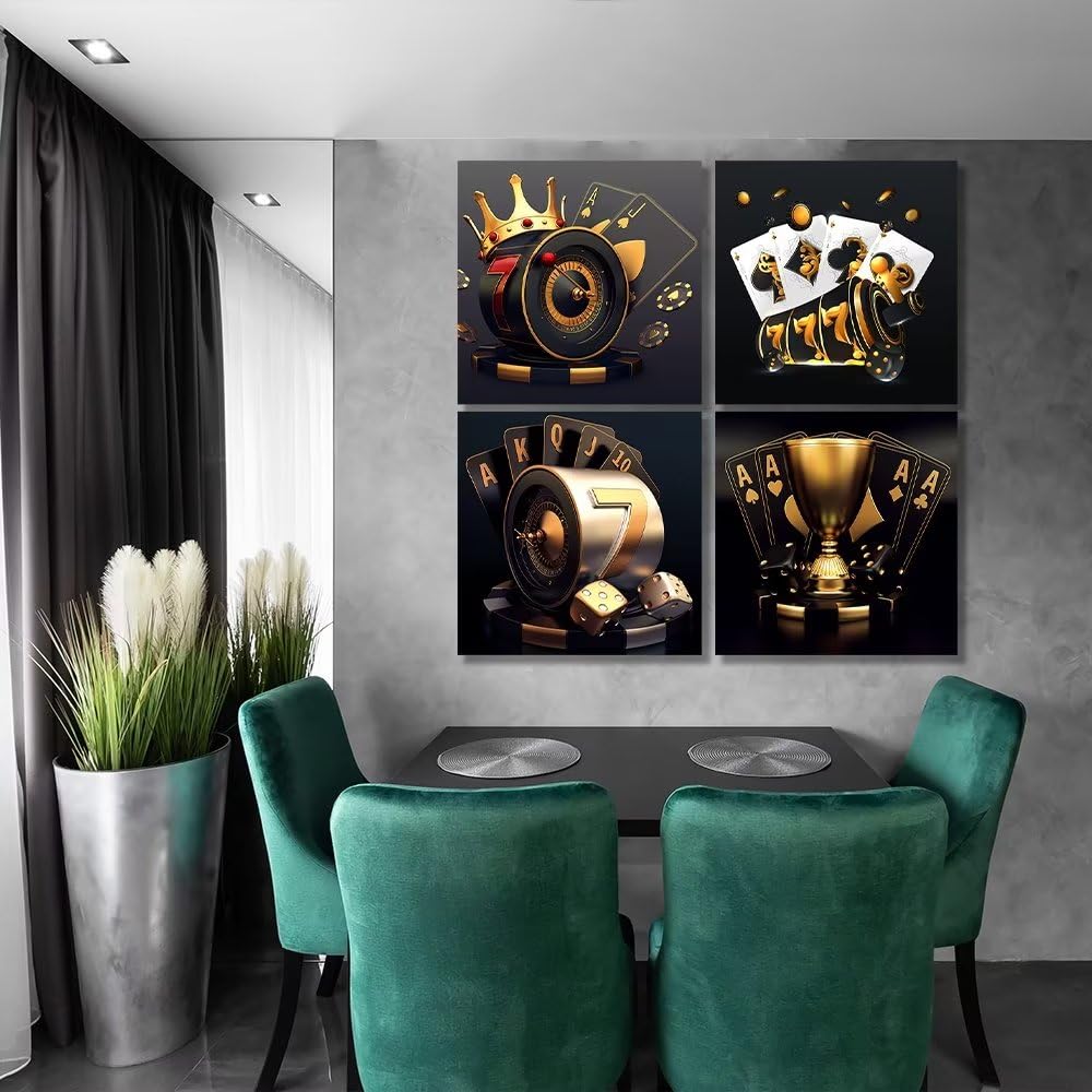 Amazon.com: Wall HDQ Arte de pared de casino, decoración de pared negra y  dorada, dados de póquer, pintura en lienzo para bar, hotel, sala de juegos,  sala de juegos, fiesta, decoración del