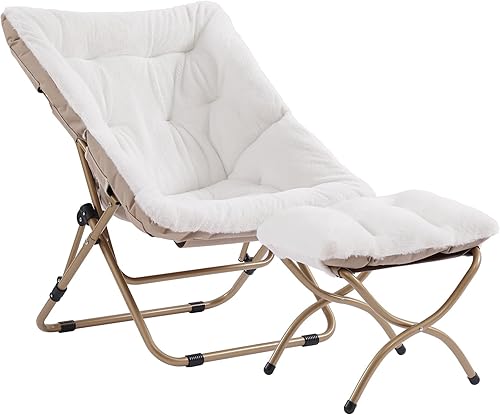 Miniatura 60 de Silla platillo, cómodas sillas de dormitorio, silla plegable de piel sintética de gran tamaño, silla plegable con marco de metal para sala de estar,