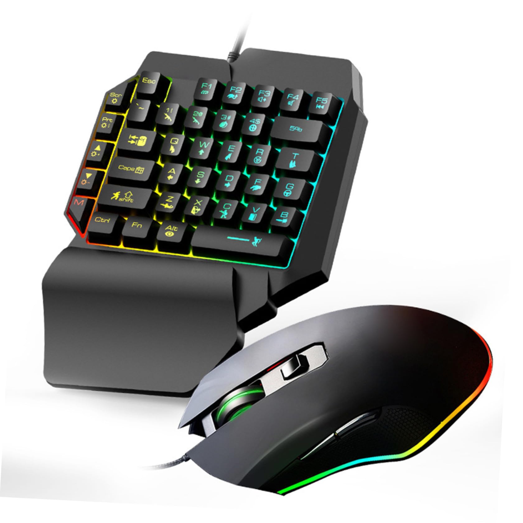 DOITOOL Tastiera Gaming Retroilluminata Una Mano Con Mouse Cablato Ergonomico Per Computer e Sport E-sport Facile Da Usare Durevole Per Casa e Dormitorio