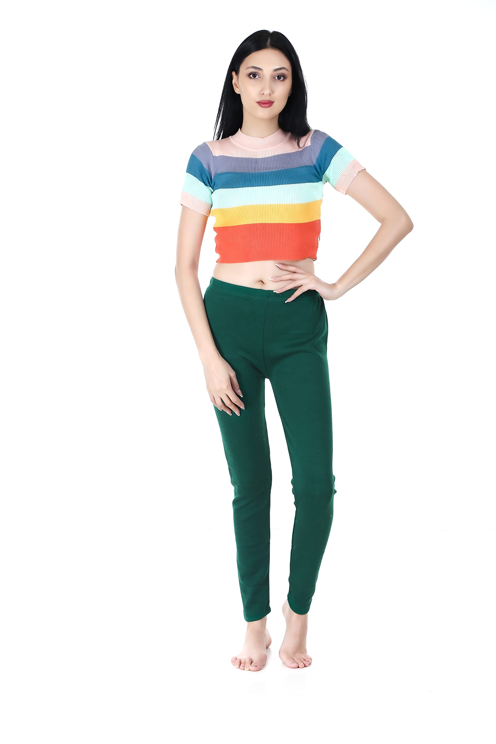 donson Women Woolen Warm Leggings with Thick Fur Lined Free Size (28 Till 32) Dark Green Color-picture-42