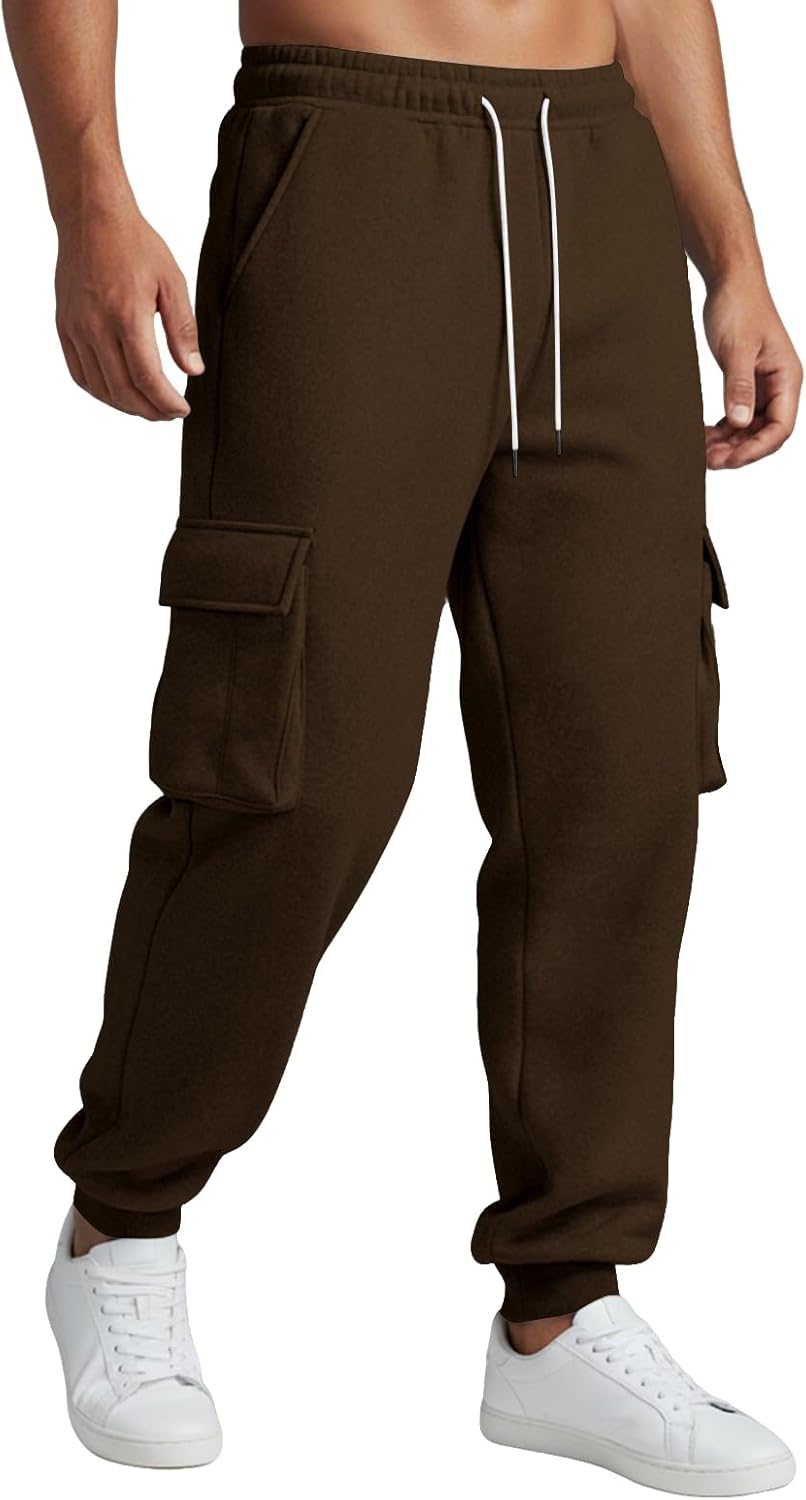 Wangdo Mens Cargo Sweatpants Heavyweight Elastic Waist Fleece Lined Joggers for Men with Pockets Baggy Drawstring Track Pants - Image 5