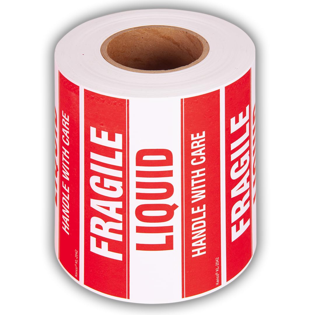Kenco 3" X 5" Fragile Liquid Handle with Care Warning Stickers for Shipping and Packing - 500 Adhesive Labels Per Roll (10 Pack)