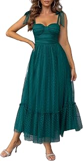 Summer Cocktail Dresses for Women Tie Shoulder Semi Formal Dresses Hem Mesh Birthday Wedding Guest Dress